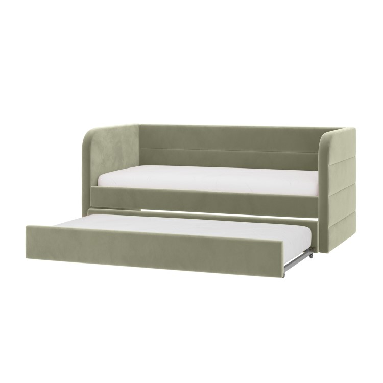 Velvet Single Day Bed with Trundle in Sage Green - Newton