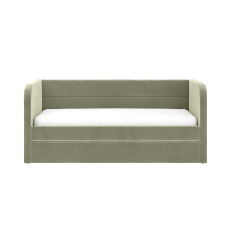 Velvet Single Day Bed with Trundle in Sage Green - Newton