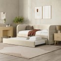 BUN/NTN002/97804 Velvet Single Day Bed with Pull Out Trundle in Beige - Newton