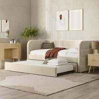 Velvet Single Day Bed with Trundle in Beige - Newton