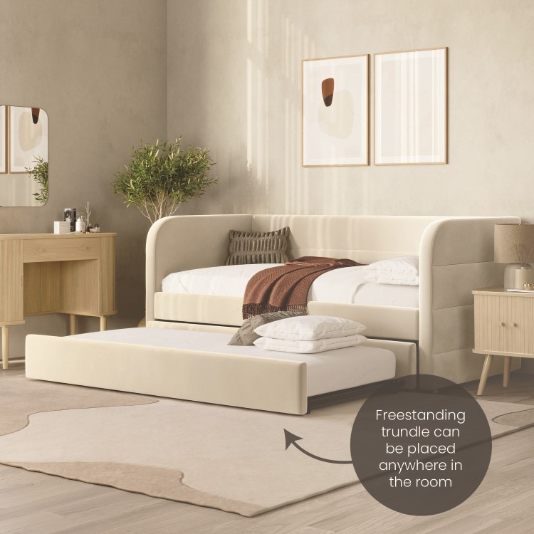 Velvet Single Day Bed with Trundle in Beige - Newton