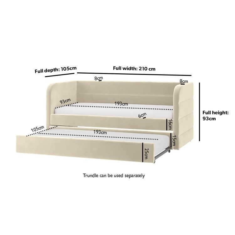 Velvet Single Day Bed with Trundle in Beige - Newton
