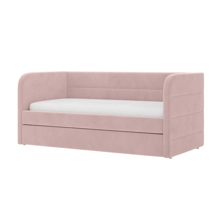 Velvet Single Day Bed with Trundle in Pink - Newton