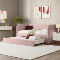 Velvet Single Day Bed with Trundle in Pink - Newton