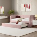 NTN003 Velvet Single Day Bed with Trundle in Pink - Newton