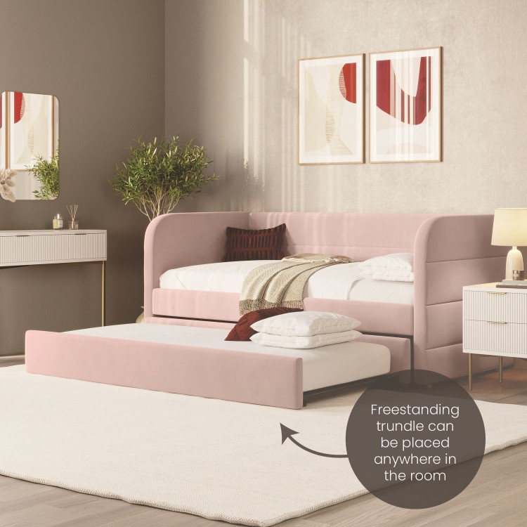 Velvet Single Day Bed with Trundle in Pink - Newton