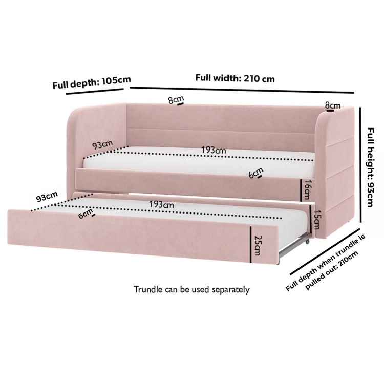 Velvet Single Day Bed with Trundle in Pink - Newton