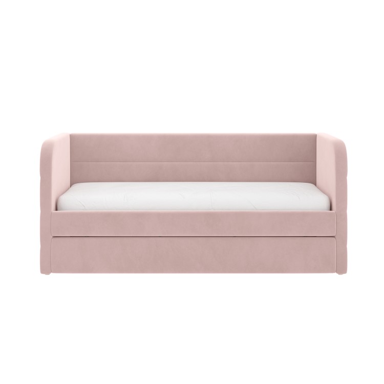 Velvet Single Day Bed with Trundle in Pink - Newton
