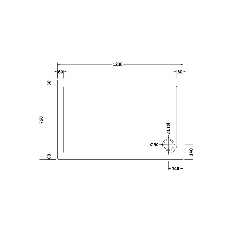 1200x760mm Low Profile Rectangular Shower Tray - Purity