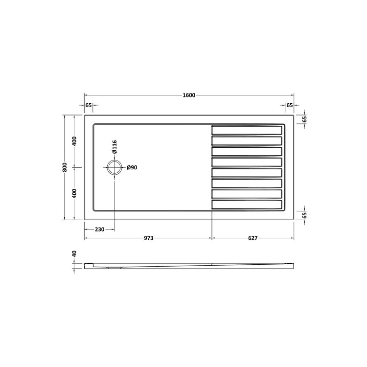 ALMOST PERFECT - 1600x800mm Walk-In Rectangular Shower Tray with Drying Area - White Stone Resin - Purity