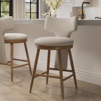 Beige Boucle and Solid Oak Kitchen Stool with Back - Nyla Beige Boucle and Solid Oak Kitchen Stool with Back - Nyla