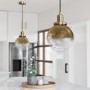 GRADE A1 - Box Opened Salerno Gold Smoked Glass Globe Pendant Light with Dimpled Effect