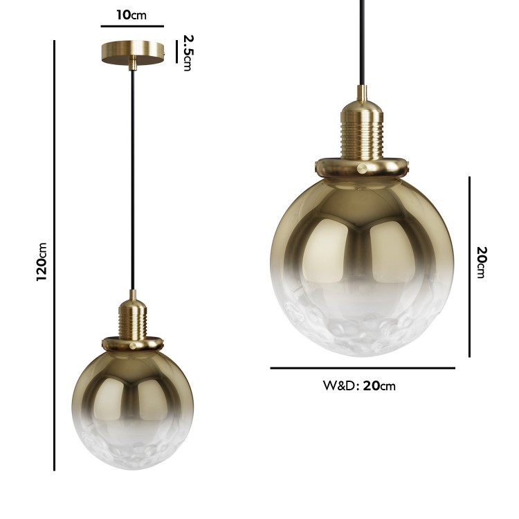 GRADE A1 - Box Opened Salerno Gold Smoked Glass Globe Pendant Light with Dimpled Effect