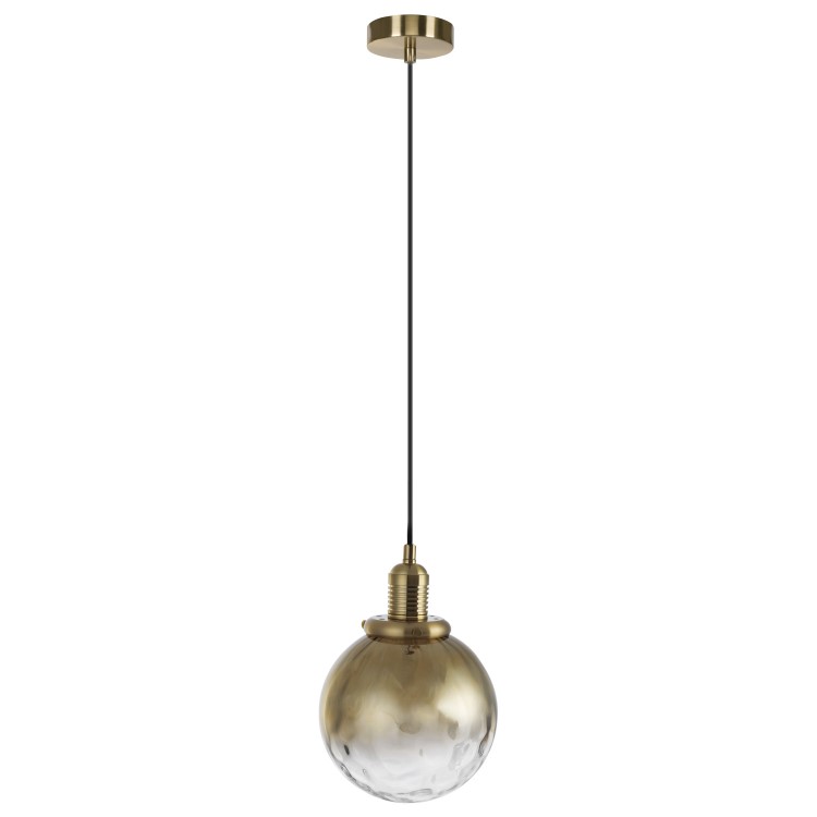 GRADE A1 - Box Opened Salerno Gold Smoked Glass Globe Pendant Light with Dimpled Effect