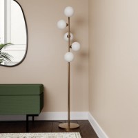 5 Light Brass & Opal Glass Globe Floor Lamp - Salerno 5 Light Brass & Opal Glass Globe Floor Lamp - Salerno