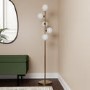 5 Light Brass & Opal Glass Globe Floor Lamp - Salerno