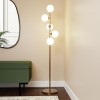5 Light Brass &amp; Opal Glass Globe Floor Lamp - Salerno