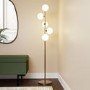 5 Light Brass & Opal Glass Globe Floor Lamp - Salerno