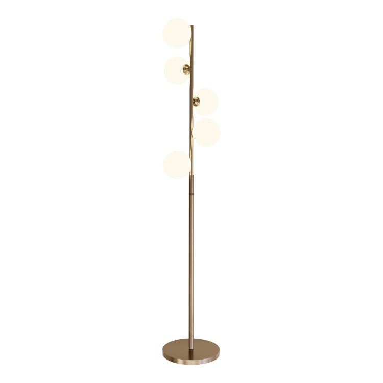 5 Light Brass & Opal Glass Globe Floor Lamp - Salerno