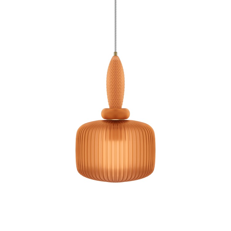 Orange Ribbed Smoked Glass Pendant Ceiling Light - Biella