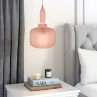 Pink Ribbed Smoked Glass Pendant Ceiling Light - Biella Pink Ribbed Smoked Glass Pendant Ceiling Light - Biella