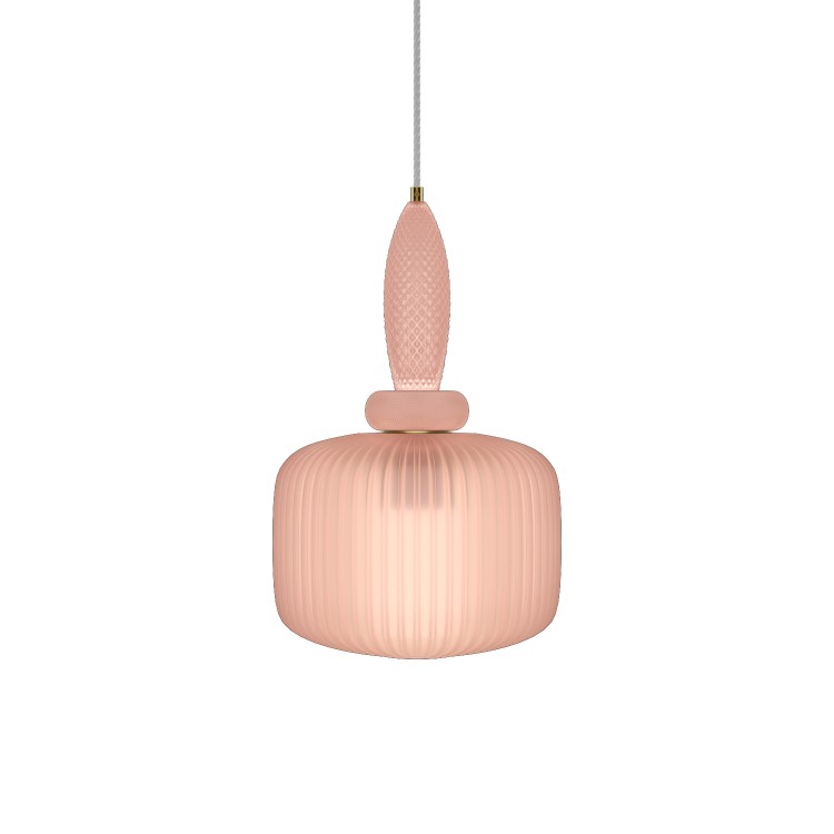 Pink Ribbed Smoked Glass Pendant Ceiling Light - Biella