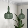 Green Ribbed Smoked Glass Pendant Ceiling Light - Biella