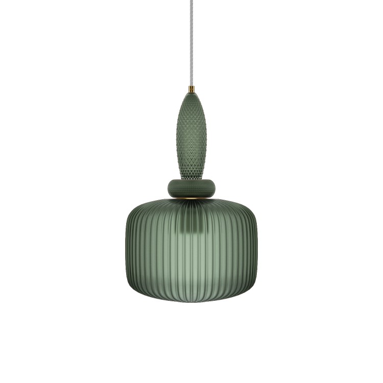Green Ribbed Smoked Glass Pendant Ceiling Light - Biella