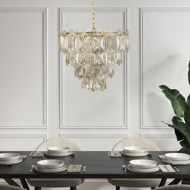 10 Light Smoked Glass Tiered Pendant Chandelier - Forentino