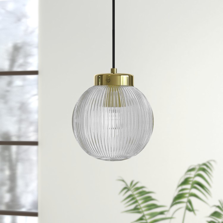 Ribbed Round Lantern Pendant Light with Brass Finish - Georgia