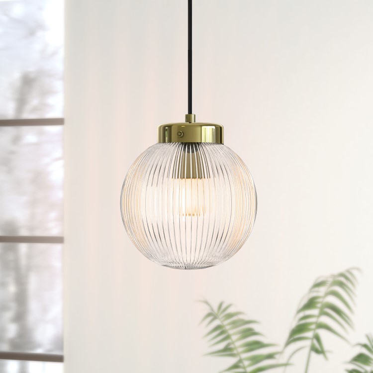 Ribbed Round Lantern Pendant Light with Brass Finish - Georgia
