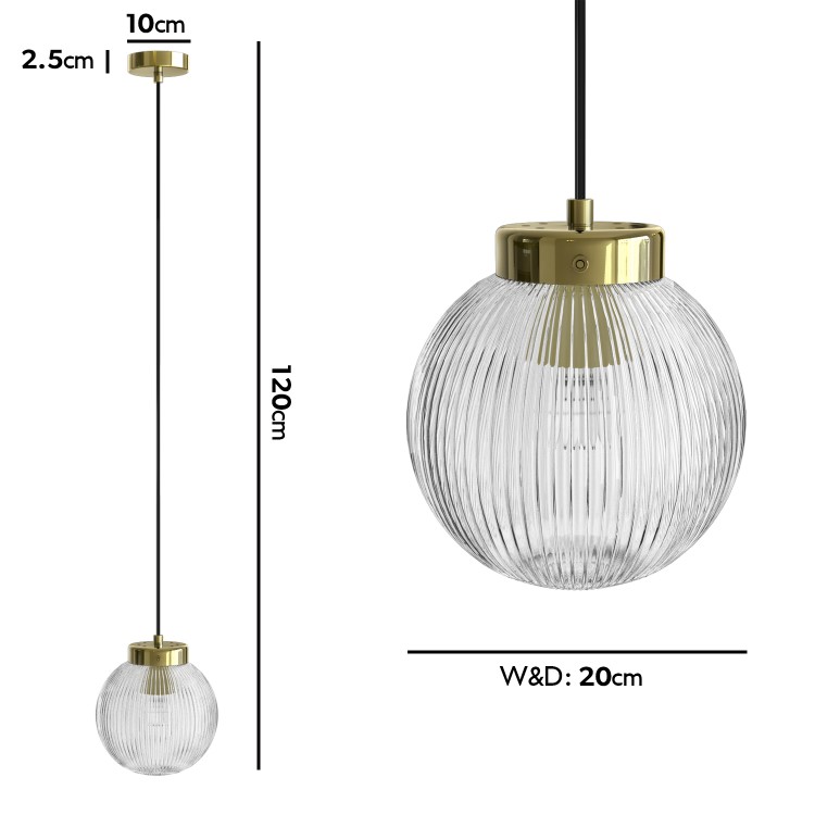 Ribbed Round Lantern Pendant Light with Brass Finish - Georgia