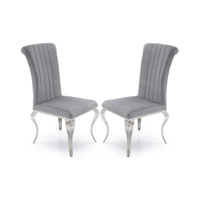 Set of 2 Silver Velvet Chairs with Mirrored Legs - By Vida Living