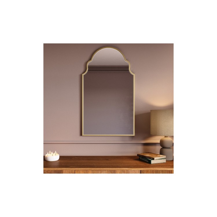 Arched Ornate Brass Bathroom Mirror 500 x 800mm - Oberon