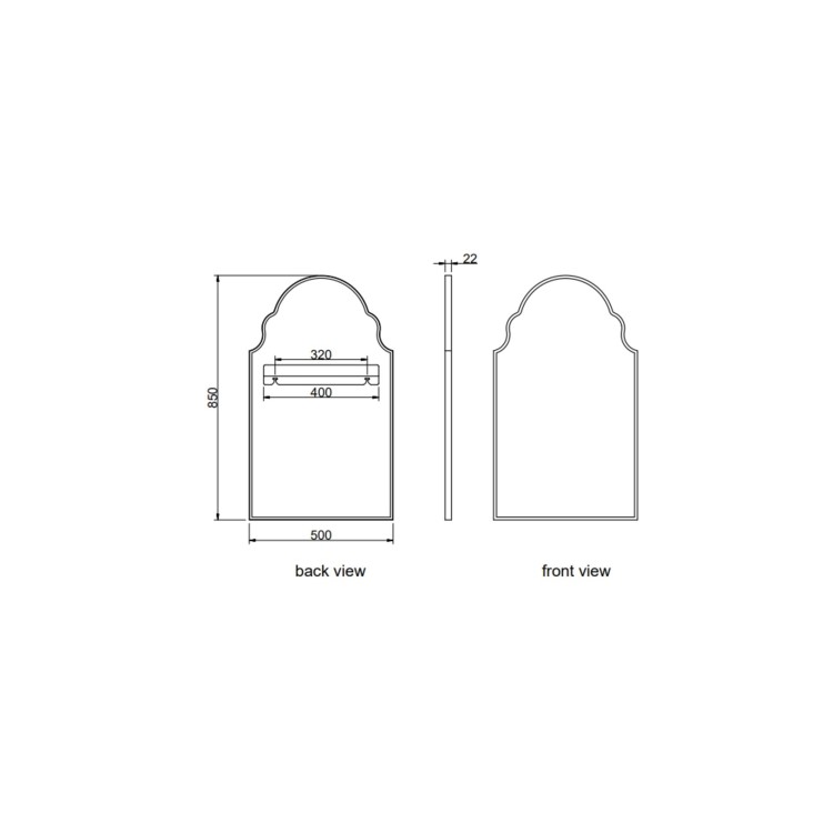 Arched Ornate Brass Bathroom Mirror 500 x 800mm - Oberon