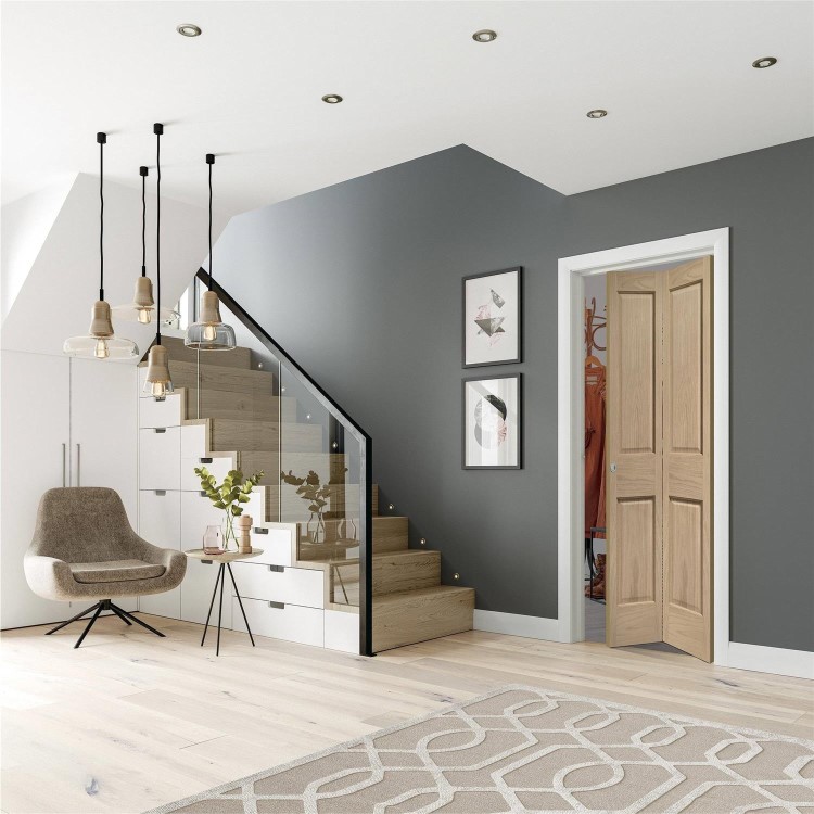 Internal Oak Victorian 4-Panel Bi-Fold Door - Unfinished - 1981 x 762 x 35mm - Victoria - XL Joinery