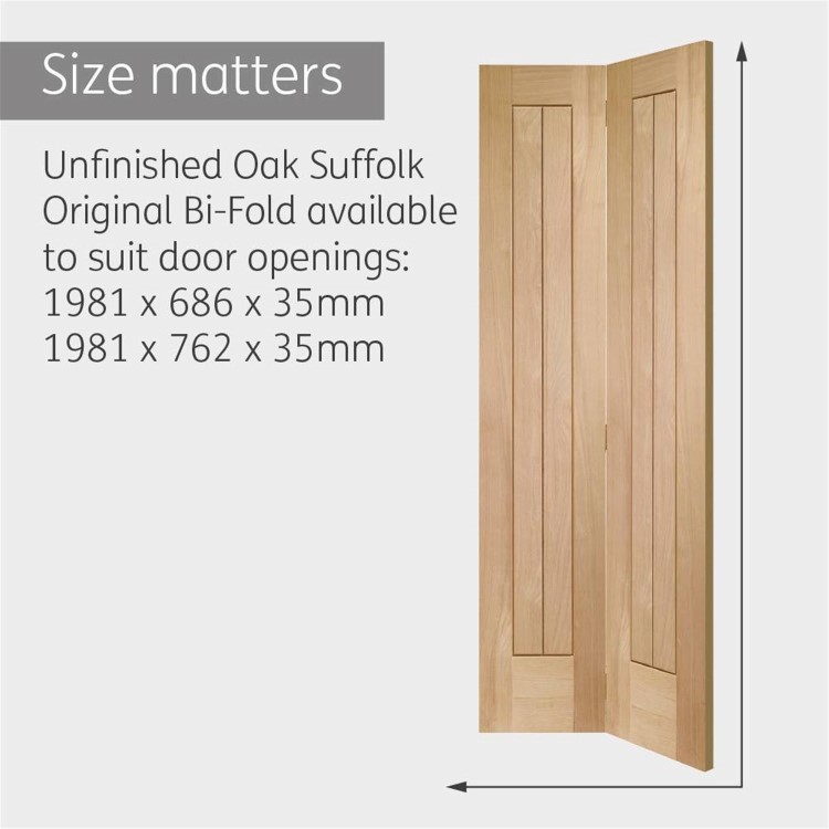 Internal Oak Bi-Fold Cottage Door - Unfinished - 1981 x 762 x 35mm - Suffolk Premium - XL Joinery
