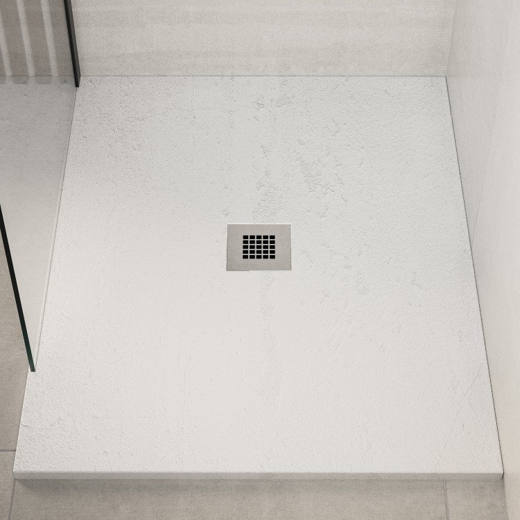 1400x900mm Rectangular Shower Tray with Grate - Black Stone Resin Slate Effect - Sileti