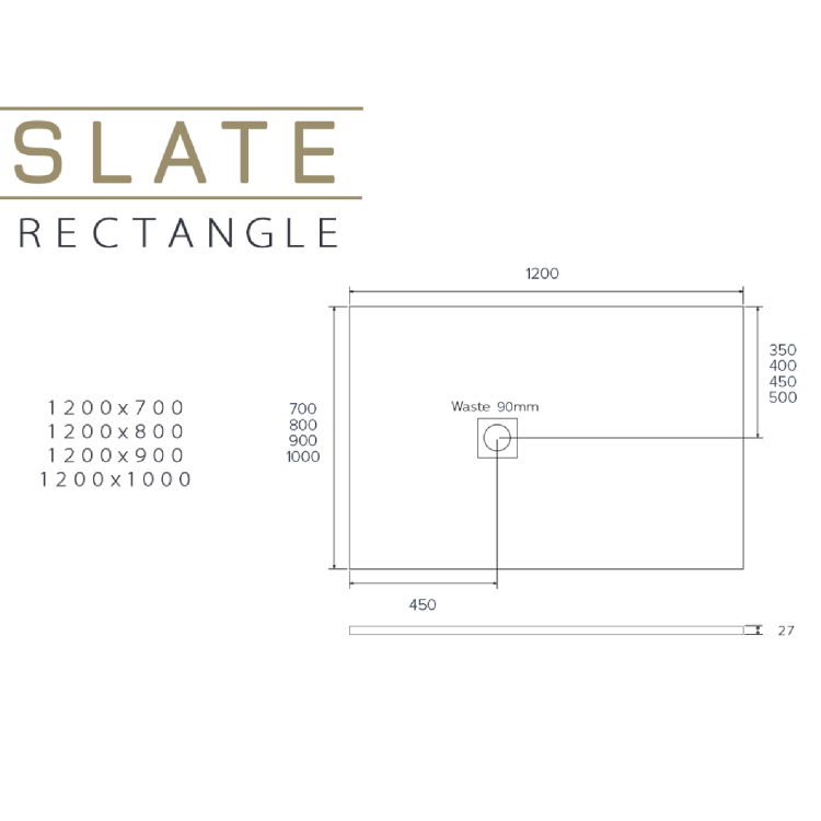 1200x900mm Rectangular Shower Tray – Slimline 27mm – Stone Resin – Anti-Slip – White – Sileti