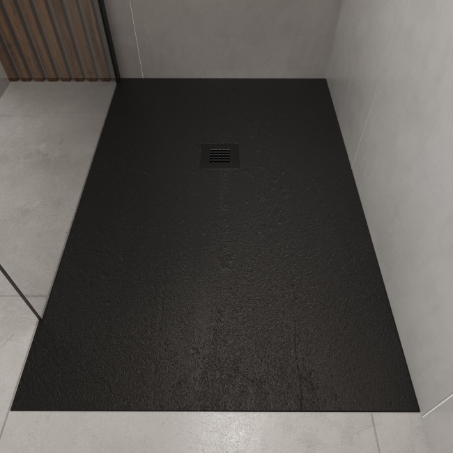 1400 x 800mm Black Slate Effect Shower Tray with Grate - Sileti