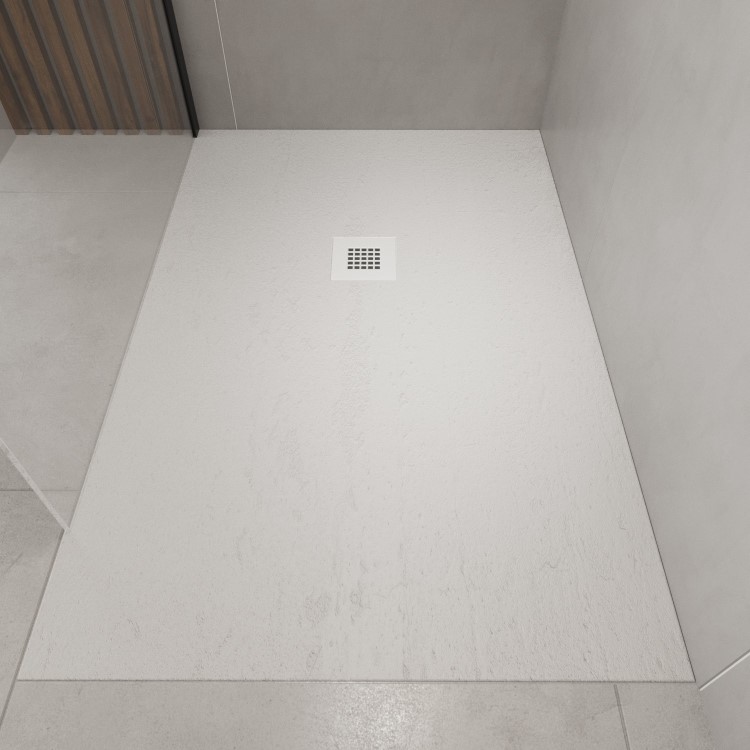 ALMOST PERFECT - 1400x800mm Stone Resin White Slate Effect Rectangular Shower Tray with Grate - Sileti