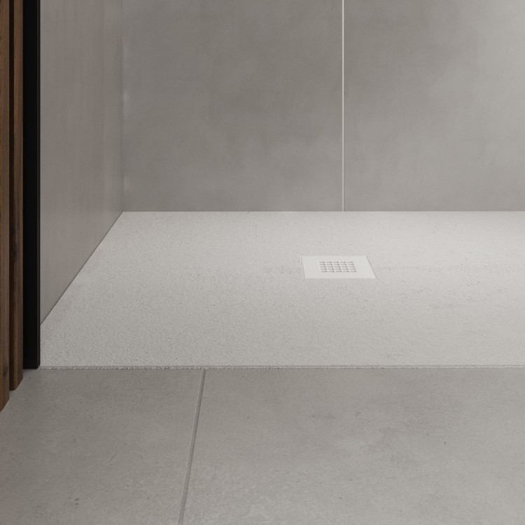 ALMOST PERFECT - 1400x800mm Stone Resin White Slate Effect Rectangular Shower Tray with Grate - Sileti