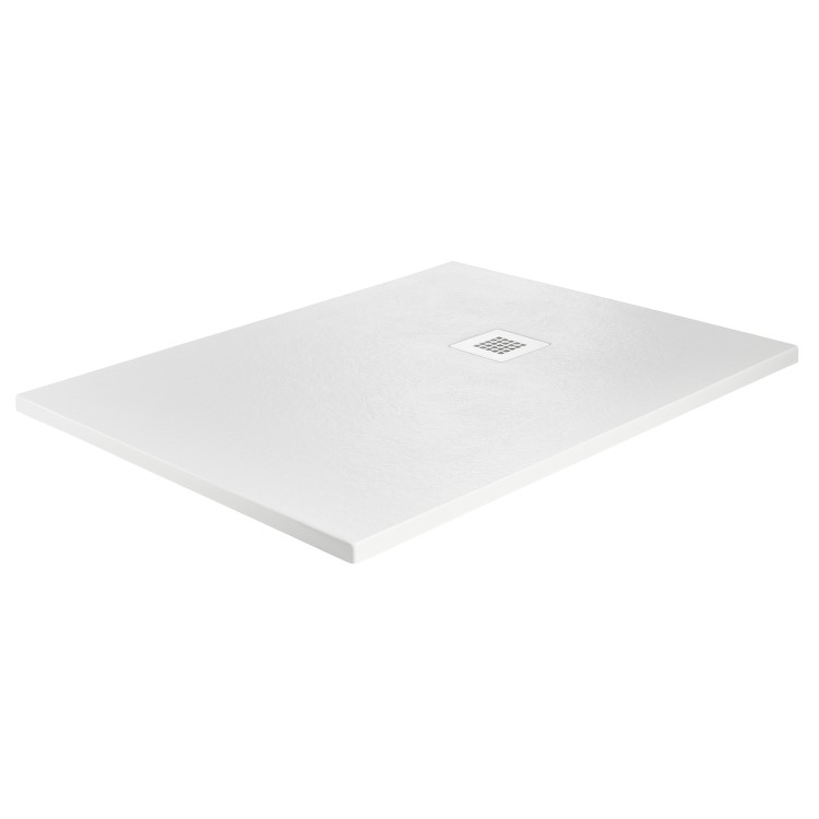 ALMOST PERFECT - 1400x800mm Stone Resin White Slate Effect Rectangular Shower Tray with Grate - Sileti