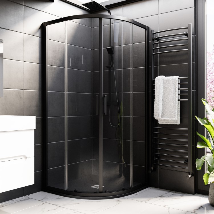 900x900mm Quadrant Shower Tray – Slimline 27mm – Stone Resin – Anti-Slip – Black – Sileti