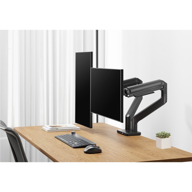 electriQ Dual Premium Monitor Arm with USB A/C Ports For Up to x2 45" Screen
