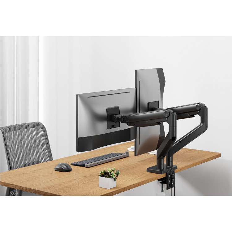 electriQ Dual Premium Monitor Arm with USB A/C Ports For Up to x2 45" Screen