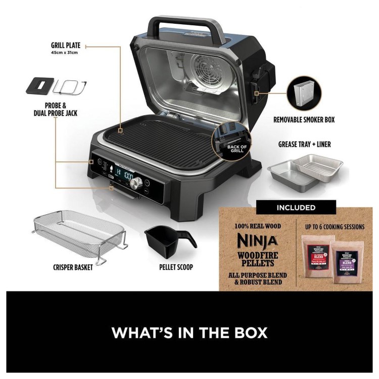 Ninja Woodfire Pro Connect XL Electric BBQ Grill & Smoker with Stand - OG901UK