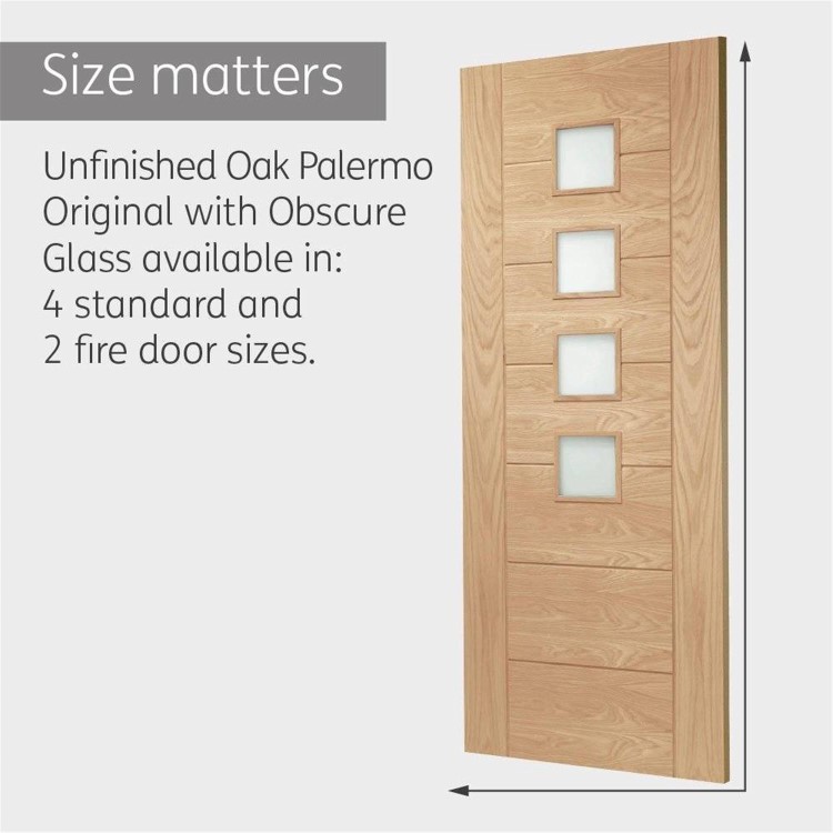 Internal Oak Door with Opaque Glass - Unfinished - 2032 x 813 x 35mm - Palermo Essential - XL Joinery