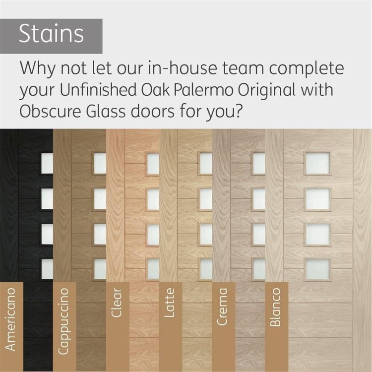 Internal Oak Door with Opaque Glass - Unfinished - 2032 x 813 x 35mm - Palermo Essential - XL Joinery