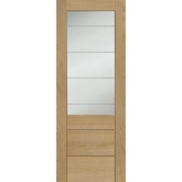 Palermo 2XG Internal Oak Fire Door with Clear Etched Glass - Unfinished, 1981 x 686 x 44 mm
